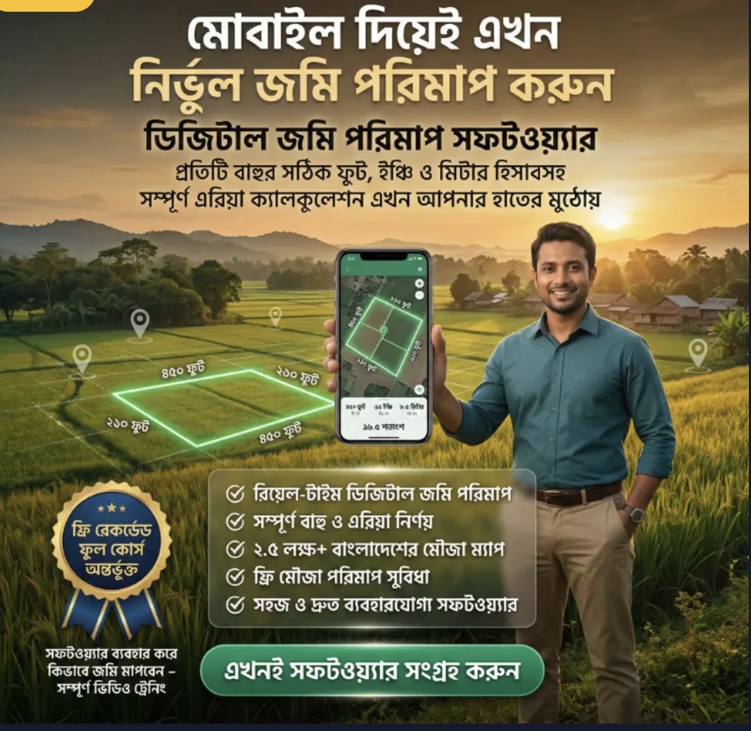 মোবাইল দিয়ে জমি পরিমাপের সফটওয়্যার এবং ব্যাবহার করার পূর্নাঙ্গ গাইডলাইন সঙ্গে সারা বাংলাদেশের ২.৫ লক্ষ মৌজা ম্যাপ !